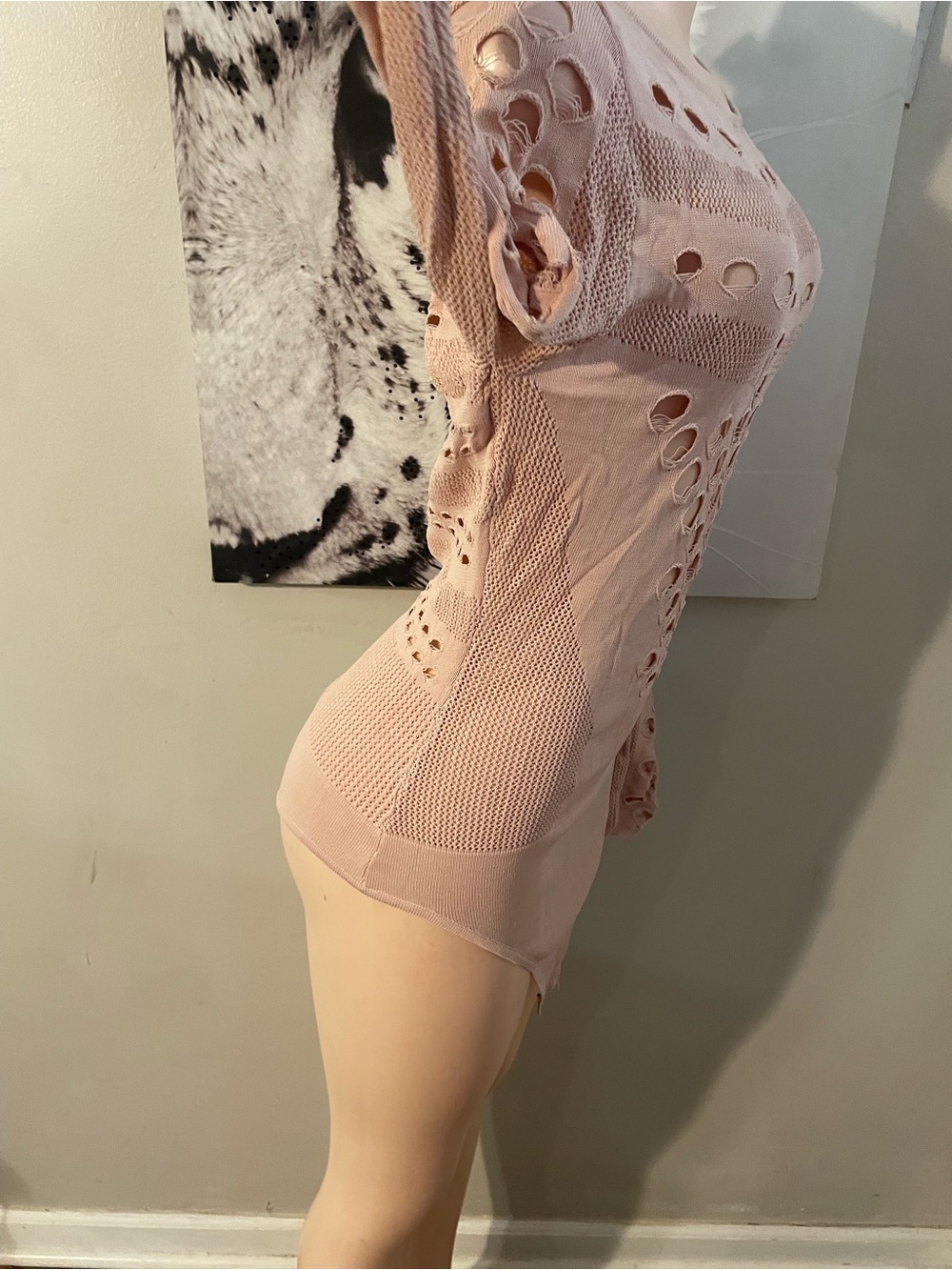 Long sleeve geometric cutout stretch bodysuit Distressed Grunge punk rock 1x - Picture 8 of 10